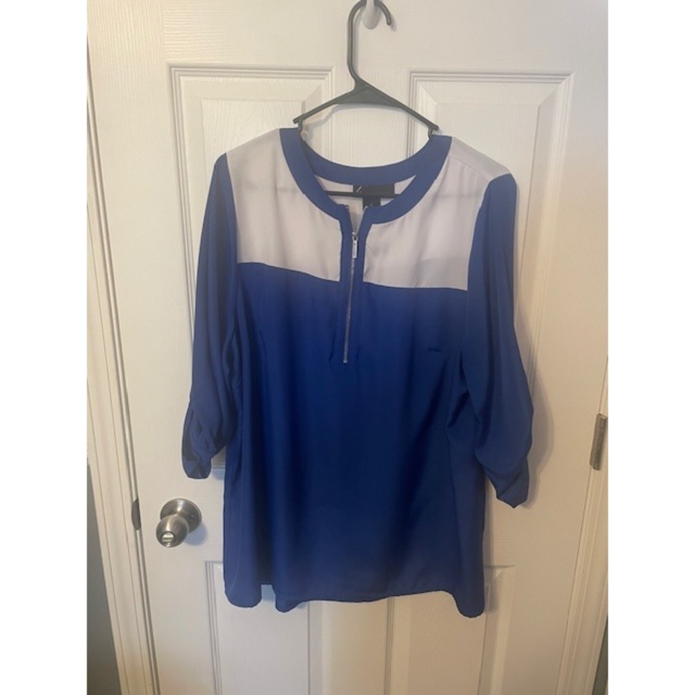 Lane Bryant Quarter Zip Colorblock Tunic Top Royal Blue White Size 18